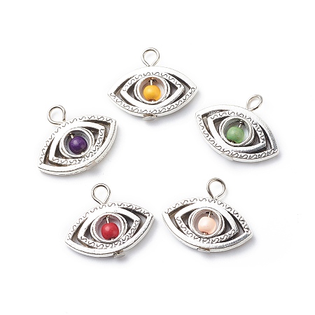 Antique Silver Plated Alloy Synthetic Turquoise Pendants, Dyed, Eye Pattern, 17x21x4mm, Hole: 2.5mm