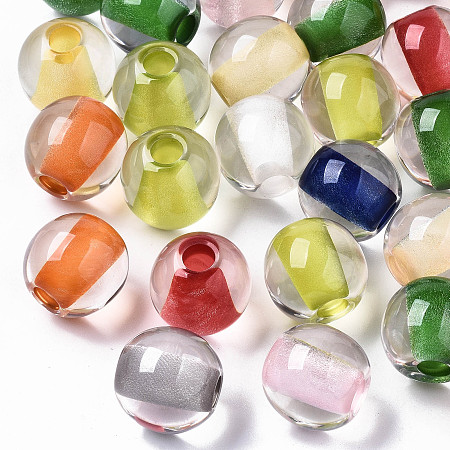 ARRICRAFT Resin European Beads, Transparent Inside Colours, Large Hole Beads, Round, Mixed Color, 20x19mm, Hole: 6mm