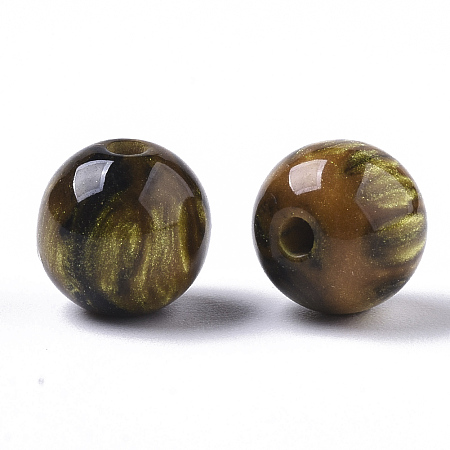 Honeyhandy Resin Beads, Imitation Gemstone, Round, Gold, 8mm, Hole: 1.6mm