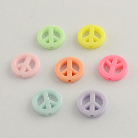 Arricraft Opaque Acrylic Beads, Peace Sign, Mixed Color, 16x3mm, Hole: 2mm