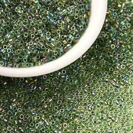Honeyhandy Cylinder Seed Beads, Uniform Size, Transparent Colours Rainbow, Olive Drab, 2x1.3~1.5mm, Hole: 0.8~1mm, about 888pcs/10g