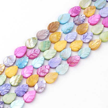 Honeyhandy Natural Freshwater Shell Beads, Dyed, Leaf, Colorful, 10x7x3mm, Hole: 1mm, about 36pcs/strand, 14.6”