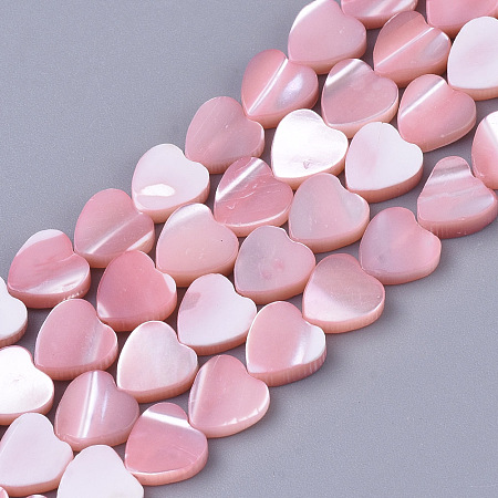 ARRICRAFT Natural Trochid Shell/Trochus Shell Beads Strands, Dyed, Heart, Pink, 7x6.5x2.5mm, Hole: 0.8mm, about 61~62pcs/Strand, 15.94 inches(40.5cm)