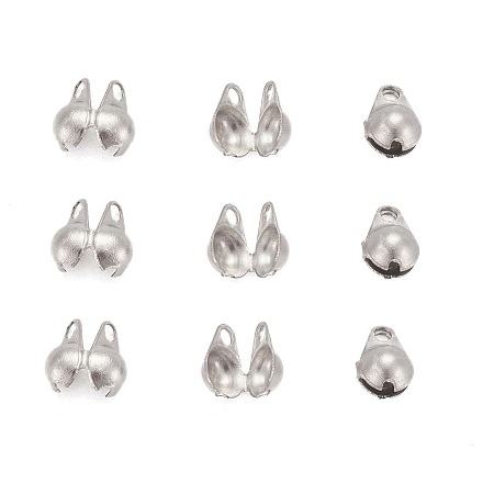 Honeyhandy 316 Surgical Stainless Steel Bead Tips, Calotte Ends, Clamshell Knot Cover, 6x4mm, Hole: 0.5mm