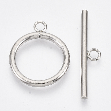 Honeyhandy 304 Stainless Steel Toggle Clasps, Ring, Stainless Steel Color, Ring: 27x22x2.5mm, Hole: 3mm, Bar: 35x7.5x2.5mm, Hole: 3mm