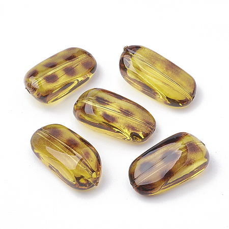 Transparent Acrylic Beads, Imitation Leopard Skins, Nuggets, Goldenrod, 23.5x11x10mm, Hole: 1.5mm