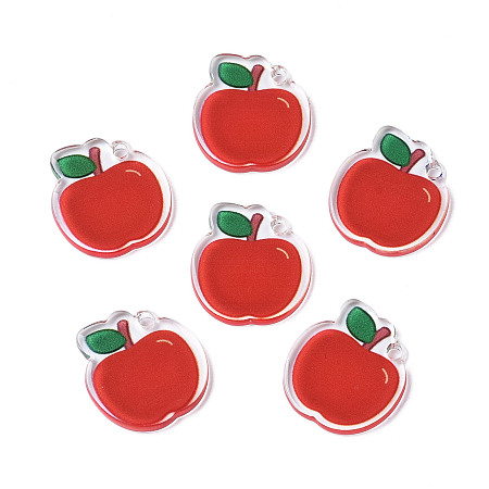 Honeyhandy Translucent Acrylic Pendants, Double-Faced Printed, Apple, Red, 21x19.5x2mm, Hole: 2mm