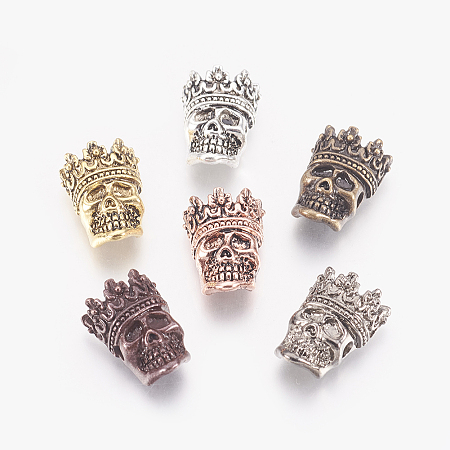 Honeyhandy Tibetan Style Alloy Beads, Skull with Crown, Mixed Color, 16x12x6mm, Hole: 2mm