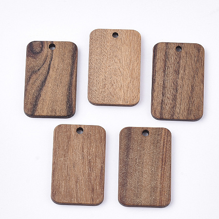 Honeyhandy Undyed Walnut Wood Pendants, Rectangle, Saddle Brown, 28x18x2.5mm, Hole: 1.8mm