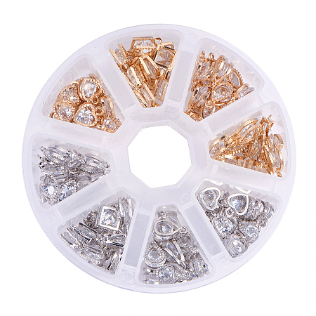 PandaHall Elite 120pcs 4 Style Cubic Zirconia Alloy Rhinestone Charms Pendant for Bracelet Necklace Earring Jewelry Making, Light Gold & Silver