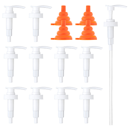BENECREAT Polypropylene(PP) Dispensing Pump, Fits Shampoo and Conditioner Jugs Bottles, with Portable Foldable Silicone Funnel Hopper, Mixed Color, 40.6x6.1cm; Funnel Hopper: 7.5x6.1x7.2cm; 12pcs/set