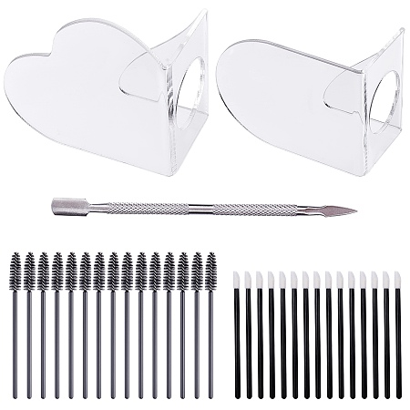 Olycraft Transparent Acrylic Palettes, with  Disposable Plastic Lip Brushes and Disposable Nylon Eyelash Mascara Brushes, Stainless Steel Double Sided Finger Dead Skin Push, Mixed Color, 103pcs/set