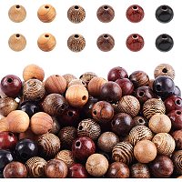 PandaHall Elite Natural Wood Beads, Lead Free, Round, Mix Style, Mixed Color, 8~8.5mm, Hole: 1.5mm; about 50pcs/strand, 15.5 inches(39.5cm)