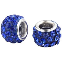 CHGCRAFT 100pcs Polymer Clay Rhinestone European Beads Large Hole Beads Dark Blue Round Beads Silver Plated Brass Core Beads Rondelle Beads Necklace Bracelet Charming Beads Hole 5mm