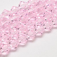Arricraft Imitation Austrian Crystal 5301 Bicone Beads, Faceted Glass Beads Strands, Pink, 4x4mm, Hole: 1mm, about 104pcs/strand