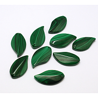 Honeyhandy Gemstone Pendants, Natural Malachite, Grade A, Leaf, Green, 28x15x6mm, Hole: 0.8mm