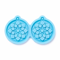 Honeyhandy DIY Pendant Silicone Molds, for Earring Making, Resin Casting Molds, For UV Resin, Epoxy Resin Jewelry Making, Flat Round with Flower, Sky Blue, 44x77x5mm, Hole: 2mm, Inner Diameter: 39x35mm
