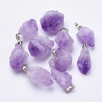 NBEADS Natural Amethyst Pendants, with Platinum Plated Alloy Finding, Nuggets, 20~26x11~20x11~13mm, Hole: 5x2.5mm