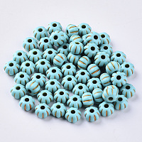 Honeyhandy Acrylic Beads, Metal Enlaced, Plating Acrylic Beads, Golden Metal Enlaced, Pumpkin, Dark Turquoise, 7x5mm, Hole: 1.5mm