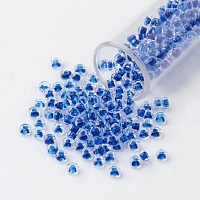 FGB 11/0 Transparent Glass Seed Beads, Inside Color, Blue, 2.3x1.5mm, Hole: 1mm, about 5300pcs/50g