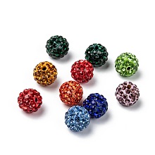 Honeyhandy Pave Disco Ball Beads, Polymer Clay Rhinestone Beads, Round, Mixed Color, 10mm, Hole: 1.5mm