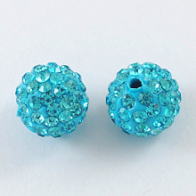 Honeyhandy Pave Disco Ball Beads, Polymer Clay Rhinestone Beads, Round, Aquamarine, 10mm, Hole: 1.5mm