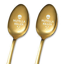 GLOBLELAND 2 Pcs Stainless Steel Engraved Nutella Spoon Peanut Butter Coffee Spoons Long Handle Spoons includes Box for Family Friends Birthday