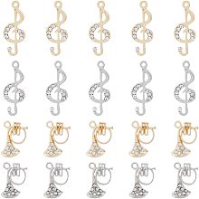 SUPERFINDINGS 20Pcs 4 Style Rack Plating Charms Alloy Rhinestone Pendants Platinum Golden Musical Note Instruments Charms Sparkling Rhinestone Charms for Jewelry Making, Hole: 1.5~2mm