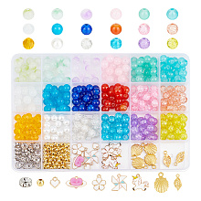 PandaHall Elite DIY Jewelry Making Finding Kit, Including Glass & Iron & Rhinestone Spacer Beads, Flower & Heart & Windmill & Heart Alloy Enamel Charms, Mixed Color, 507Pcs/box