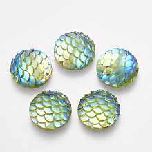 Honeyhandy Resin Cabochons, Flat Round with Mermaid Fish Scale, Dodger Blue, 12x3mm