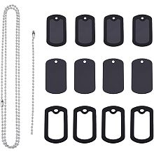 SUPERFINDINGS 16 Sets Blank Dog Tag Pendants Kit with Black Silicone Dog Tag Silencer Stamping Shield Shape 2 Length 304 Stainless Steel Ball Chains