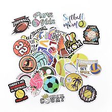 Honeyhandy Cartoon Sports Ball Theme Paper Stickers Set, Adhesive Label Stickers, for Water Bottles, Laptop, Luggage, Cup, Computer, Mobile Phone, Skateboard, Guitar Stickers, Volleyball, Baseball, Basketball, Football, Mixed Color, 22~72x32~70x0.3mm, 50pcs/bag