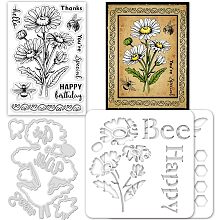 GLOBLELAND Layered Daisy Flower Silicone Clear Stamps Metal Bee and Text Cutting Die Cuts Craft Stencils Template for Card Making and DIY Embossing Scrapbooking Craft Decor