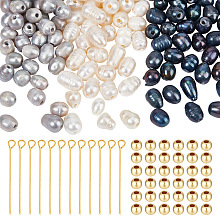 Nbeads DIY Jewelry Making Finding Kit, Including Natural Pearl Loose Beads, Iron Eye Pin, Brass Round Spacer Beads, Mixed Color, 200Pcs/box