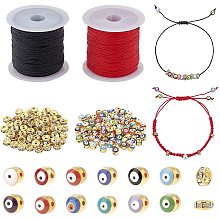 PandaHall Elite Evil Eyes Bracelets Making Kits - 96pcs 12 Color Golden Enamel Evil Eye Beads, 80pcs Brass Rhinestone Spacer Beads, Black Red Polyester Thread