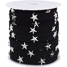 PandaHall Elite 10 Yards Flat Faux Suede Ribbon Black Faux Leather Lace with Star Rivet 10mm Studded Faux Suede Cord with Star Rivet for Punk Rock Jewelry Making Tassel Macrame Dress Bag Decor