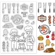 PandaHall Elite Let's BBQ Clear Stamps, Transparent PVC Plastic Stamp Seal Tableware/Barbecue/Bakeware Camping Stamp Decorative Stamp for Holiday Card Making Decoration and DIY Scrapbooking Journaling