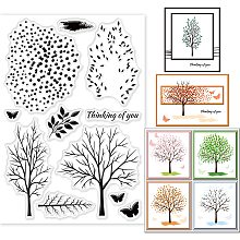 GLOBLELAND Tree Clear Stamps for DIY Scrapbooking Decor Butterflies Seasons Leaves Transparent Silicone Stamps for Making Cards Photo Album Decor