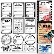 GLOBLELAND ATC Frame Background Clear Stamps for DIY Scrapbooking 29.7x21cm Artist Trading Card Silicone Clear Stamp Seals for Cards Making Photo Album Journal Home Decoration