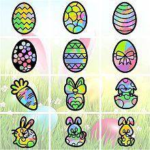 AHANDMAKER 24 Pcs Easter Stained Glass Effect Paper Suncatchers Easter Window Clings Easter Eggs Easter Bunny DIY Kit Stained Suncatchers Kits for Easter Windows Arts Glass Indoor Window Door Decals