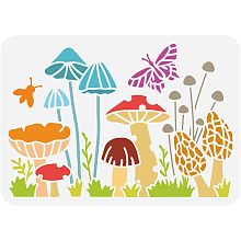 FINGERINSPIRE Mushroom Bush Painting Stencil 11.7x8.3inch Mushroom Pattern Drawing Template Butterfly Grass Decorative Stencil Forest Mushroom Plant Stencil for Painting on Wood Wall Canvas