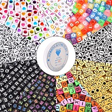 Arricraft 1800Pcs 200Pcs/Style 9 Styles DIY Jewelry Set Making, Bracelet with Opaque & Transparent & Plated & Spray Painted & Antique Style Acrylic Beads, Cube and Elastic Crystal Thread, Mixed Color, 1800Pcs/Bag