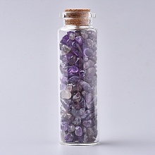 Honeyhandy Glass Wishing Bottle, For Pendant Decoration, with Amethyst Chip Beads Inside and Cork Stopper, 22x71mm