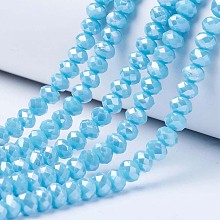 Electroplate Glass Beads Strands, Opaque Solid Color, AB Color Plated, Faceted, Rondelle, Deep Sky Blue, 3.5x3mm, Hole: 0.4mm, about 123~127pcs/strand, 13.7~14.1 inch(35~36cm)