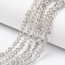 Honeyhandy Electroplate Transparent Glass Beads Strands, Half Gray Plated, Faceted, Rondelle, Clear, 6x5mm, Hole: 1mm, about 85~88pcs/strand, 16.1~16.5 inch(41~42cm)