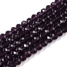 Glass Beads Strands, Faceted, Rondelle, Purple, 4mm, Hole: 0.9mm, about 113~115pcs/strand, 16.14~16.34 inch(41~41.5cm)