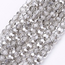 Arricraft Electroplate Glass Beads Strands, Faceted, Round, Gainsboro, 4mm, Hole: 1mm, about 98pcs/strand, 13.7 inches