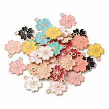 Honeyhandy Alloy Enamel Pendants, Sakura Flower, Light Gold, Mixed Color, 20.5x17.5x1.5mm, Hole: 2mm