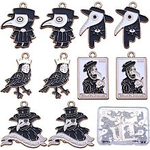 SUNNYCLUE 1 Box 20Pcs Gothic Style Charms Enamel Raven Charm Halloween Black White Funny Crow Bird Charms Van Gogh Self Portrait of Bandaged Ear Charm for Jewelry Making Charms DIY Craft Supplies