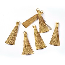 Honeyhandy Nylon Tassel Big Pendants, with Iron Findings, Golden, Goldenrod, 80x8.5mm, Hole: 5x6.5mm